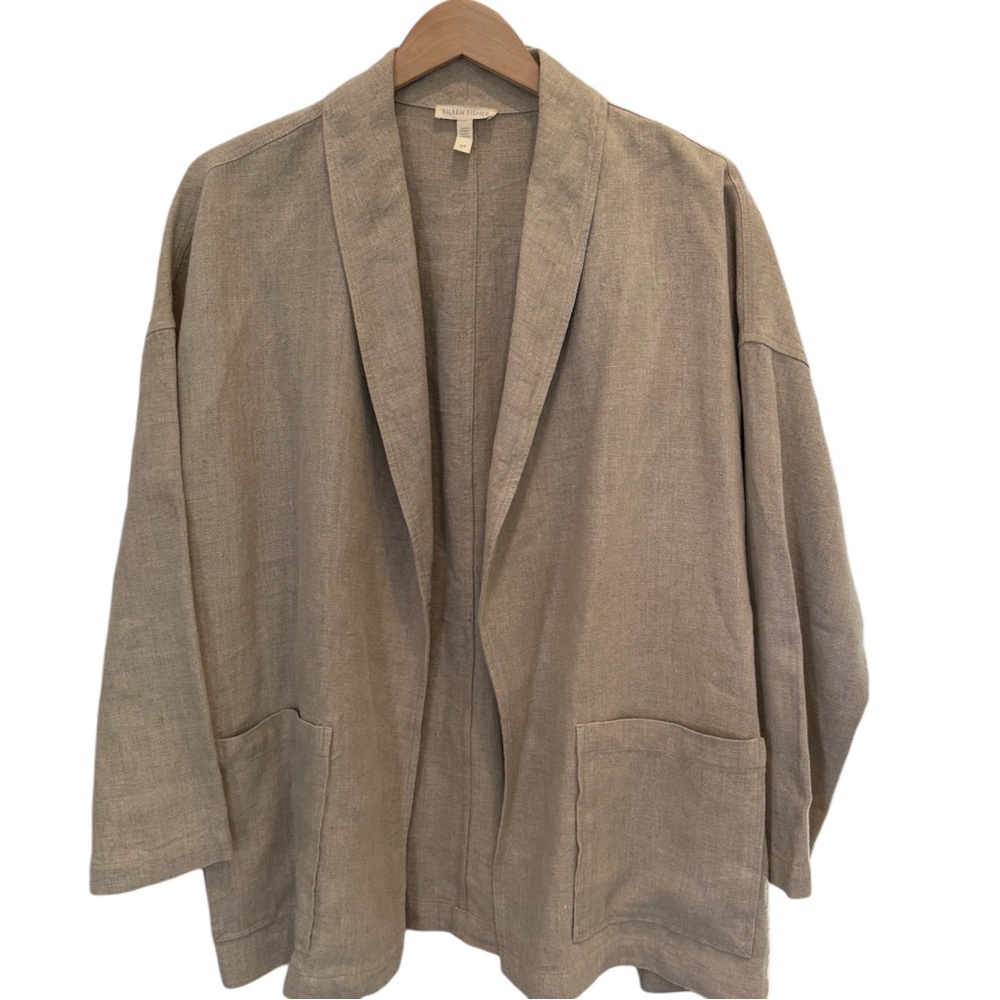 Eileen Fisher Taupe Open-Front Pocketed Jacket